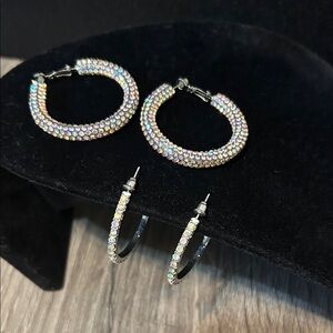 Elegant Silver Hoop Earrings with Multicolor Crystals